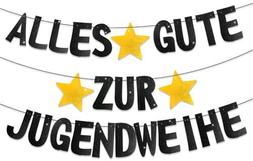 Jugendweihe Deko,Alles Gute zur Jugendweihe Girlande, Schwarzes Gold Girlande,Banner Jugendweihe. (1)