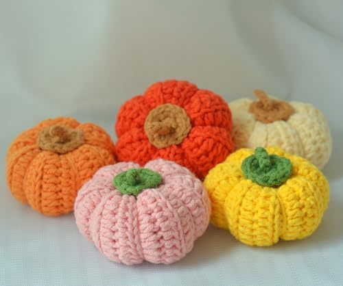 LOMTRATS 5-teiliges Set mit Mini-Strickkürbissen, Herbstdeko, Deko-Kürbisse, EIN schönes Geschenk für Frauen (Pink-Orange 5)