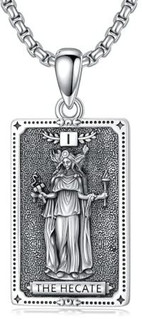 ROMANTICWORK Hekate Kette für Damen 925 Sterling Silber Hekate Halskette Tarotkarten Anhänger Göttinnen Halskette Schmuck aus der griechischen Mythologie Geschenk für Weihnachten Geburtstag