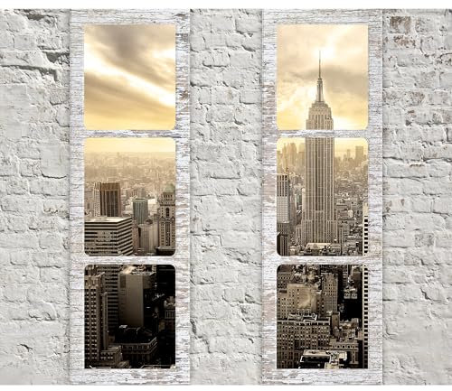 decomonkey Fototapete New York 300x210 cm XL Tapete Wandbild Wandbild Bild Fototapeten Tapeten Wandtapete Wandtapete Skyline Stadt Ziegel Muster Ziegelmauer Fenster