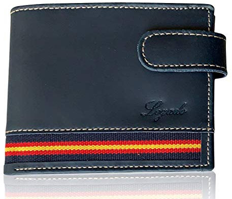 LEGADO Cartera Hombre Marino Piel tratada Bandera España Cartera Ubrique Regalo Pulsera Bandera de España (Horizontal Marino con Broche)