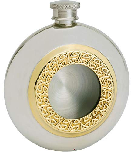 Flacon de Hanche Rond en Étain de 6 oz avec Trou de Port en Laiton Au Centre