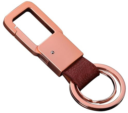 Cerbery® | Eleganter Schlüsselanhänger aus Leder mit Ringen und Geschenkbox | Schlüsselband Schlüsselbund Schlüsselhalter Schlüsselring Auto Foto Gravur Ring | Damen Herren | Geschenk (Gold)