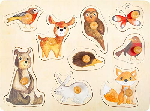 small foot Setzpuzzle Waldtiere aus Holz mit detaillierten Motiven, Puzzle für Kleinkinder ab 12 Monaten, 11499