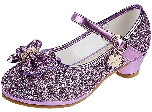 ANBIWANGLUO Scarpe Principessa Bambina Scarpe Tacco Bimba Decollete Bambina Tacchetti per Bambina Paillettes Glitterate Scarpe Tacchi Ragazze 29 EU,Viola