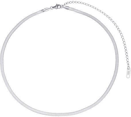 LEGITTA Damen Fischgrätenmuster Kette Choker in Silber Zarte Schlangenkette Halskette aus Edelstahl Titan Schmuck Nickelfrei