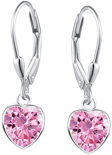 Kinder Mädchen Brisur Ohrringe echt 925 Silber Zirkonia Herz Ohrhänger Geschenkidee (K978 Brisur rosa)