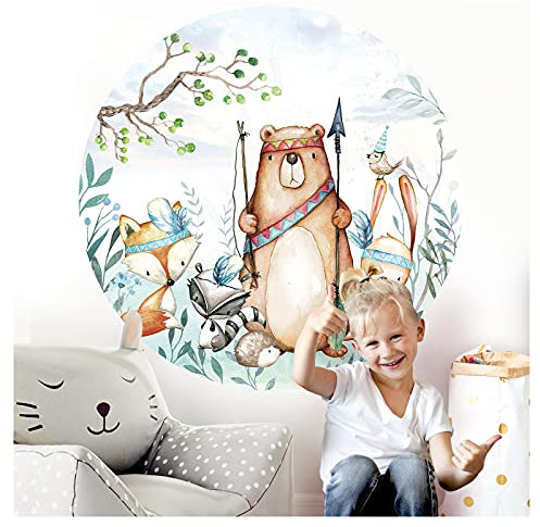 Little Deco Wandtattoo Kinderzimmer Wandbild Bär Wandsticker für Kinder Wanddeko Spielzimmer Wandaufkleber Schlafzimmer Tapete selbstklebend 60 cm rund DL591
