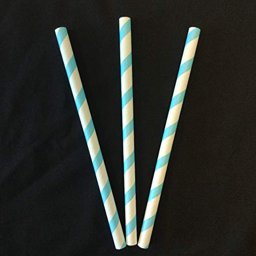 Lot de 100 pailles en papier Jumbo pour milkshakes smoothies fêtes boissons et événements Bleu à rayures