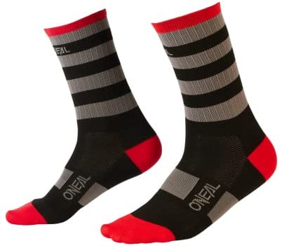 O'NEAL | Mountainbike Fahrrad Socken | Downhill Freeride | Schweißabsorbierend, Gute Passform, hochwertige Materialien | MTB Performance Sock Stripe V.22 | Unisex | Schwarz Grau Rot | 43-46