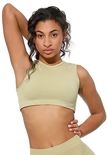 Yenita Ärmelloses Bauchfreies Damen top - Crop Tank Top Ribbed Collection grün, Gr. M-L