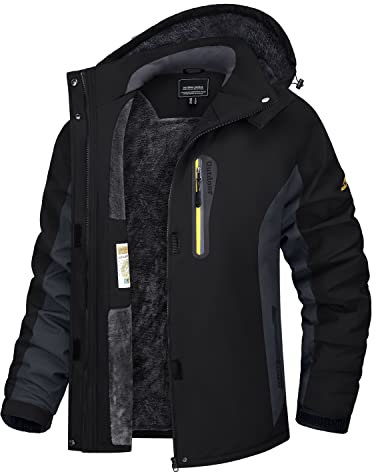 TACVASEN Damen Wasserdicht Fleece-Futter Winterjacke Arbeitsjacke Rahrradjacke Innenfutter Funktionsjacke Regen Coat Windbreaker (L, Schwarz-Grau)