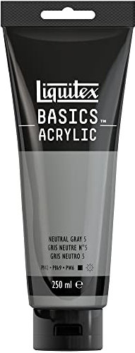 Liquitex 88700232 Basics - Peinture acrylique, peinture artistique monopigmentée, résistante à la lumière, qualité archive, finition satinée, tube de 250 ml - Gris Neutre N°5