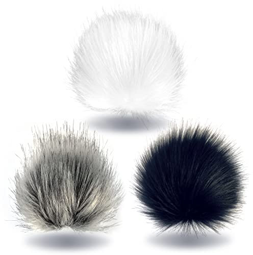 Wohnkult Bommel-Set: 3 x Kunstfellbommel Hellgrau+Grau+Dunkelgrau Pelz Ø10-12 cm mit Faden Pommel Bommel