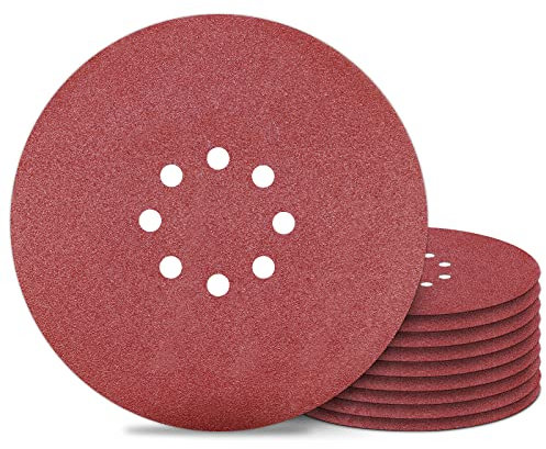 Awutzut Disque de Ponçage 225 mm Papier Abrasif 8 Trous Grain 100 pour Ponceuse Murale 10PCS