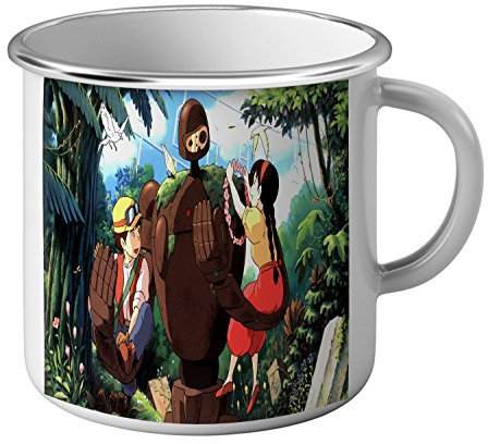 Taza de metal esmaltada con diseño de chteau dans le Ciel Robot Antiguo soldado Personage Miyazaki