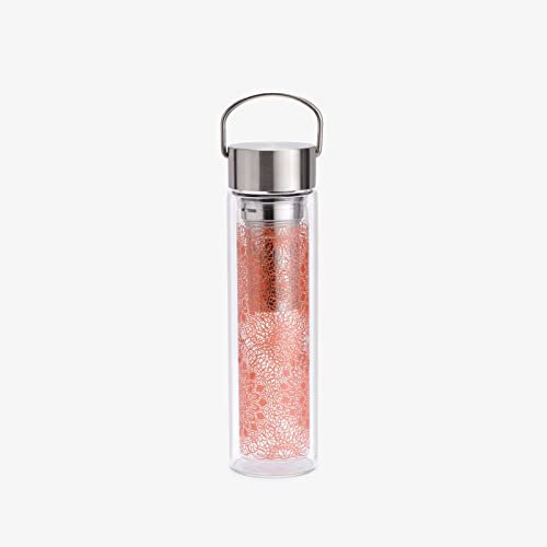 Eigenart Flowtea 50025 Mandala Gourde à double paroi en verre borosilicate avec couvercle en acier inoxydable, housse en néoprène et passoire, sans BPA, 400 ml