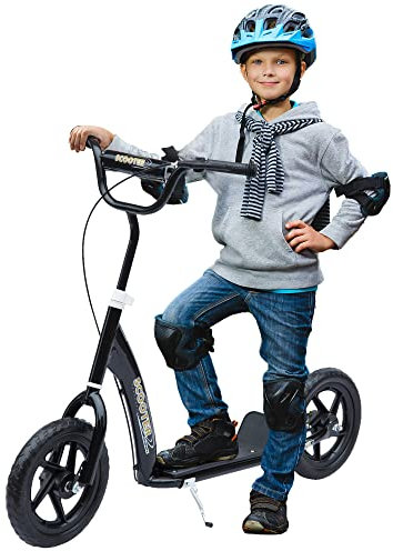 HOMCOM Kids Scooter, Toddler Kick Scooter with Adjustable Handlebar, 12 EVA Tyres, Rear Brake, for Age 5-12 Years, Black