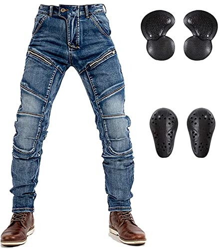 GEBIN Motorradhose Herren - Aramidfaser Motorradjeans mit Protektoren, Geeignet für Winter und Sommer, Atmungsaktiv und Strapazierfähig (Blau,XL)