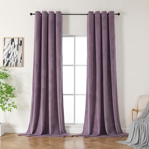 CUCRAF Samtvorhang mit Ösen 2er Set, blickdichte und lichtundurchlässige Vorhänge, H 260x B 140cm, luxuriöse wärmeisolierende Vorhänge für Wohnzimmer und Schlafzimmer (Hellviolett)