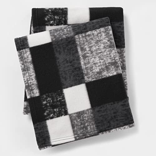DREAMSCENE Winter-Karo-Fleecedecke superweich warm gemütlich für Sofa Bett Picknick Garten Überwurf Kariertes Tartan-Schwarz – 120 x 150 cm