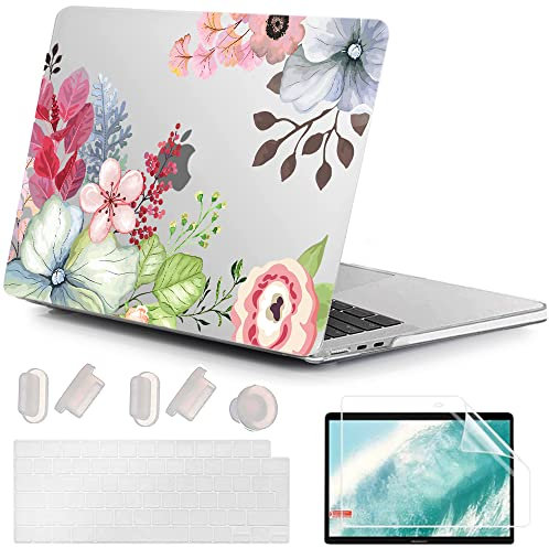 MUSHUI 4 in 1 Hülle Kompatibel mit MacBook Air 13.6 Zoll 2025 2024-2022 (M4 A3240 M3 A3113 M2 A2681), Ultradünne Hartschale Schutzhülle Snap Case & Tastaturschutz & Schutzfolie, Wunderschöne Blumen 1