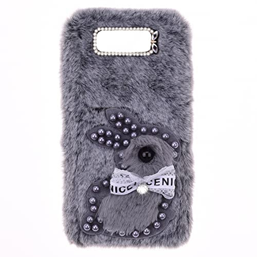 Fluffy Fur Plush Coque pour Samsung Galaxy S7 edge Coque Bumper Case en Silicone avec Diamond Lapin Mignon Peluche Artificielle Fourrure Rabbit Etui de Téléphone TPU pour Samsung S7 edge,Lapin Gris