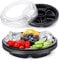 ESHLEY 20 bandejas de plástico para aperitivos con tapa, surtido de una sola vez, bandeja de servicio, bandeja de servicio para frutas, verduras, aperitivos (negro, 6 rejillas)