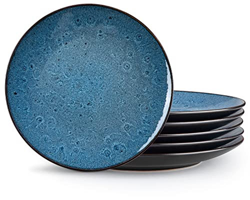 vancasso Lot de 6 grandes assiettes en céramique peintes à la main, passent au four à micro-ondes et au lave-vaisselle 26,7 cm