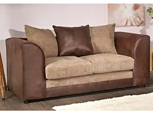 New Luca Brown and Coffee Fabric and Leather 2 Seater Sofa (2 Seater Sofa)