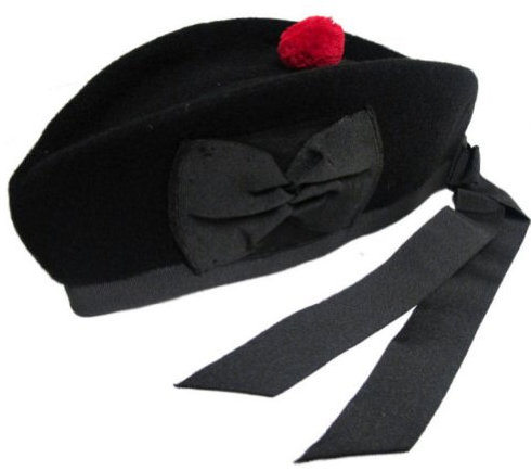 Tartanista Glengarry Casquette de marche militaire écossaise 100 % laine unie et coupée en dés, noir uni, 63