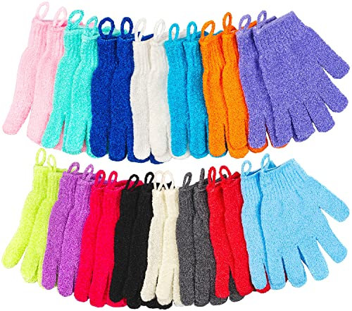Aisuly Lot de 30 gants exfoliants pour douche, 15 couleurs avec boucle de suspension, gants exfoliants pour le bain, le visage, le spa, les mains - Pour homme et femme