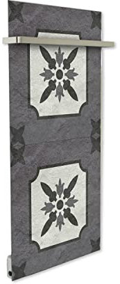 ILO/Sèche Serviette Électrique Rayonnant Mural /750w/ +28 Motifs, Esthétique/2 Barres Incluses/Extra Plat Verre/ IP44/ Vertical/WI-FI Connecté, Silencieux,Éco/Made In France/Edelweiss