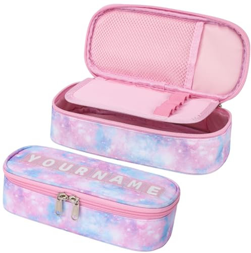 Bagseri Federmäppchen für Mädchen - Federmäppchen Groß für Kinder, Zipit Mäppchen Mädchen für Schule, 2 Fächer und Stifthalter innen (Rosa Batikmuster)