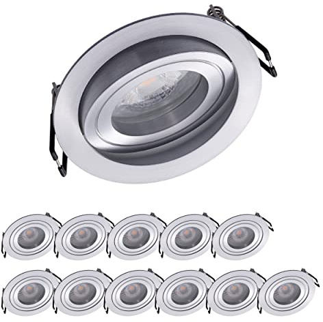 Oktaplex 12er Set Einbauleuchten LED Lyon Schwenkbar 4,8W 2700K 230V 380lm warmweiss LED Spots mit LED Modul Einbaustrahler Rund Lochmaß 80mm