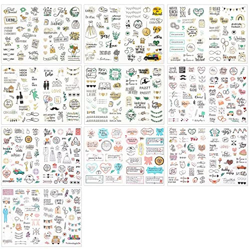 10 Blatt Hochzeits Scrapbook Aufkleber, Wasserdichte Hochzeitsaufkleber Gästebuch, Hochzeitsplanungsaufkleber Hochzeitsaufkleber Sticker für Hochzeits Tagebuch, Scrapbook
