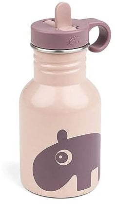 Done by Deer Edelstahl Flasche Ozzo Rosa - 350 ml - Robuste Kinder Trinkflasche mit einen praktischen Trinkhalm - Ø7 x H 15 cm, Edelstahl 18/8, Deckel: PP
