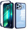 seacosmo for iPhone 13 Pro Case, Full-Body Shockproof Case with Built-in Glass Screen Protector and Camera Lens Protector Rubber Bumper Case Cover for iPhone 13 Pro - Blue/Clear