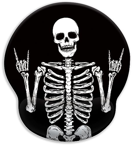 Blusabaca Ergonomisches Mauspad mit Handgelenkauflage, Gothic-Totenkopf-Skelett-Mauspads, Handgelenkstütze für Schreibtisch, lustiges Gaming-Mauspad für kabellose Maus, Laptop, Computer,