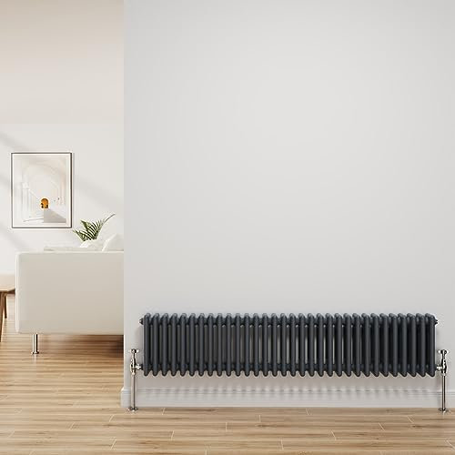 NRG Traditional Radiator Anthracite Cast Iron 3 Column Horizontal Central Heating Bathroom Radiators 300x1462mm