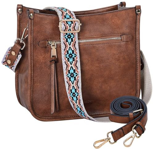 VASCHY Umhängetasche Damen, Handtasche Mode Crossbody Bag Mittelgroß Schultertasche für Frauen Braun