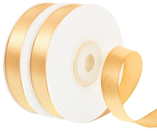 2 Rouleaux Ruban Doré, 12mm x 22m Satin pour Mariage, Emballage Cadeau, Décoration Bouquet Gâteau Fête (44m en Total)