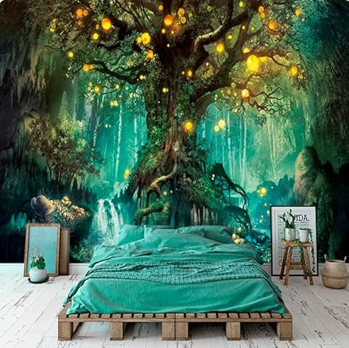 Mural 3D Tela De Pared Árbol Creativo Linterna Resplandeciente Sala De Estar Dormitorio Papel Tapiz De Techo,3D,250x175cm