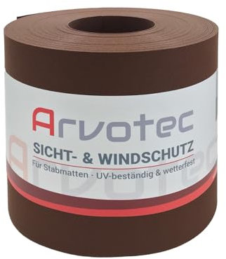 Arvotec Sichtschutz, 25 Meter, zur Anbringung an Doppelstabmatten, Lärm-, Sicht- & Windschutz - einfache Montage, ohne Werkzeug - 1,1 mm Stärke statt der üblichen 1,0 mm - Made in Germany (Braun)