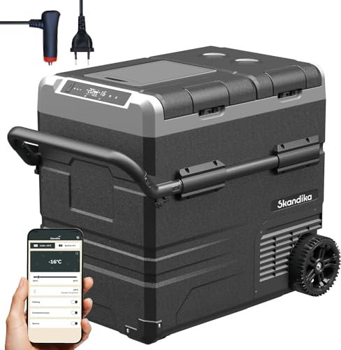 Skandika Gefrierbox Routa 55 L | Kompressor Kühlbox +20 ° bis -20 °C | App-Steuerung, 2 Zonen, Autokühlschrank mit 2 Fächern, leise, Eco-Mode| Camping Kühlschrank für Auto, LKW, Bus, Camper