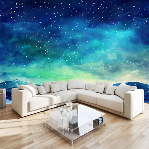 Blau Fototapete Vliestapete Aquarell-Sterne Am Nachthimmel 3D-Effekt Modernes Wandbild, Für Wohnzimmer, Schlafzimmer, Kinderzimmer & Büro Premium Wanddeko B250 X H175 Cm