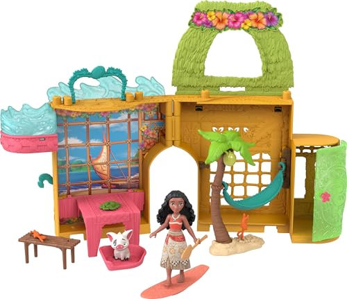 Disney Princess Mattel Toys, Moana Storytime Stackers Puppenhaus mit Moana Kleiner Puppe, 1 Tierfreund & 9 Zubehörteilen, inspiriert vom Disney Film 