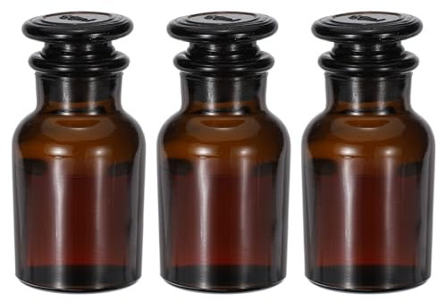 PATIKIL Reagent Media Bottle, 3 Pcs 60ml Glass Wide Mouth Reagent Media Storage Bottle with Glass Ground Stopper for Lab Water Reagent Liquids, Chemistry, Science, Vase, Perfume, Amber