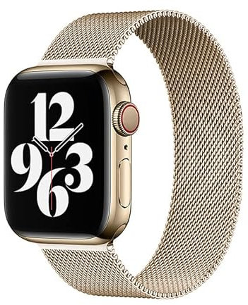 Compatible With Apple Watch Strap, Stainless Steel Metal Milanese Loop Straps, 38mm, 40mm,41mm,42mm,44mm,45mm,46mm,49mm, Series 10,9,8,7,6,5,4,3,2,1,SE,Ultra,Ultra 2 (42/44/45/46/49mm, Vintage Gold)