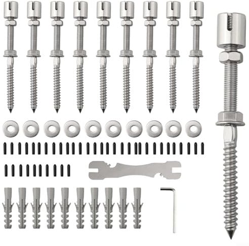 Besttoolifes Drahtseil-Set, 16 m Edelstahl-Drahtseilkabel, Spannschlösser, Drahtseilspanner-Set, PVC-beschichteter Gartendraht für Kletterpflanzen, Bilder, Sicherung von Schatten, Weinreben (ohne